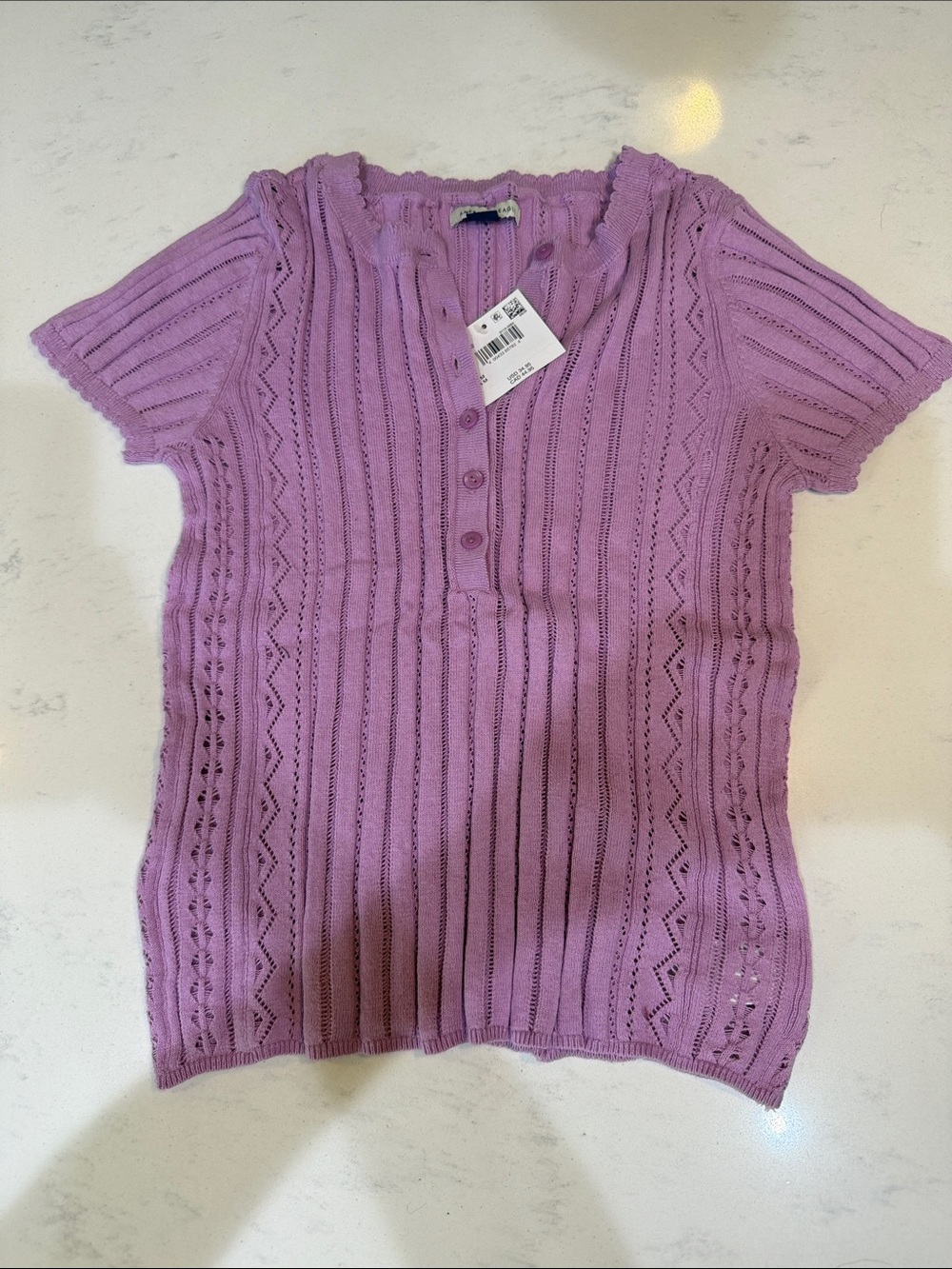 American Eagle Lilac Short-Sleeve Knit Henley Top